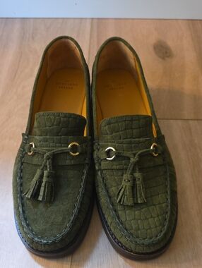 Sezane Women's Olive Green Suede Tassel Loafers